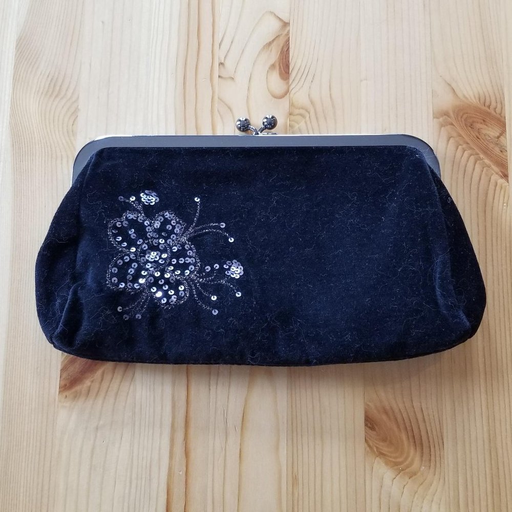 Express Black Velvet Clutch Purse EUC